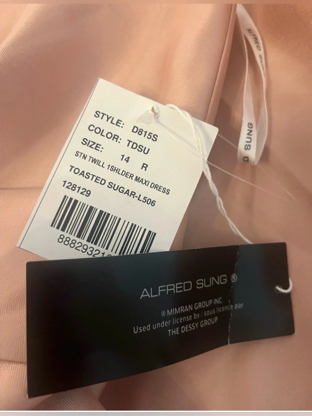 Alfred Sung Draped One Shoulder Satin Maxi Dress with Pockets Toasted Sugar - Picture 8 of 10